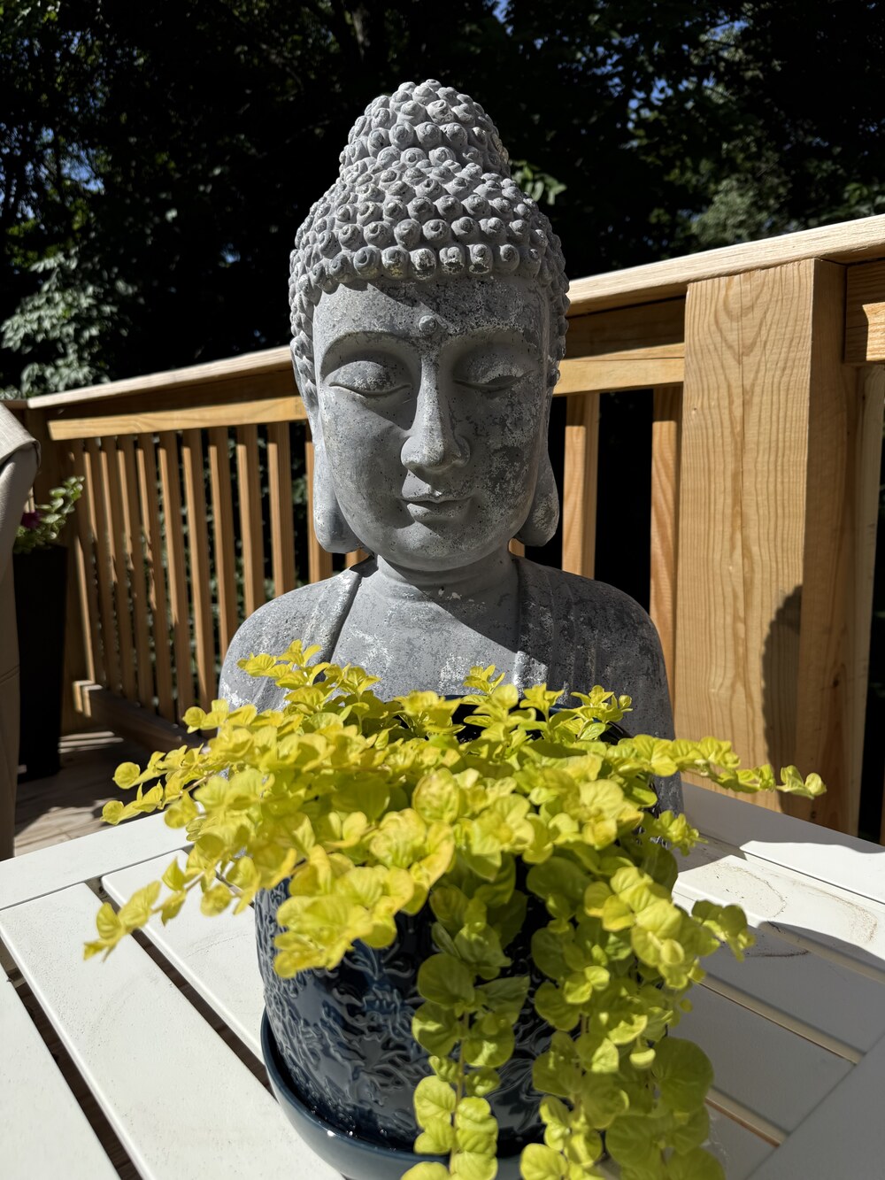 A stone Buddha statue, part of Monica's sacred and shamanic practice